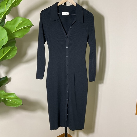 Abercrombie & Fitch Dresses & Skirts - Abercrombie & Fitch Ribbed Midi Dress Black Button Front Stretch Size L